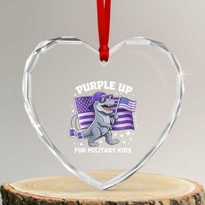 Dinosaur Military Kids Heart Crystal Glass Ornament Purple Up For Military Child Month Patriotic USA Flag TS10 Transparent Glass 3'' Heart Print Your Wear