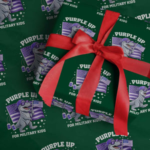 Dinosaur Military Kids Wrapping Paper Roll Purple Up For Military Child Month Patriotic USA Flag TS10 Green Print Your Wear