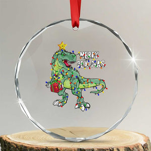 Dinosaur Xmas Tree Rex Crystal Glass Ornament Merry Rex-Mas Xmas Pet Dino Trex TS10 Transparent Glass 3'' Circle Print Your Wear