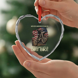 Dirt Bike American Flag Heart Crystal Glass Ornament Never Underestimate An Old Man With A Dirt Bike Motocross TS14 Print Your Wear