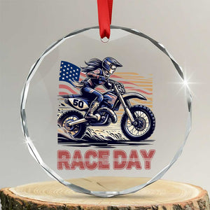 Dirt Bike Girl Crystal Glass Ornament Patriotic Motocross American Flag Racing TS14 Transparent Glass 3'' Circle Print Your Wear