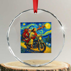 Dirt Bike Motocross Crystal Glass Ornament Jesus Santa Christmas Starry Night TS14 Transparent Glass 3'' Circle Print Your Wear