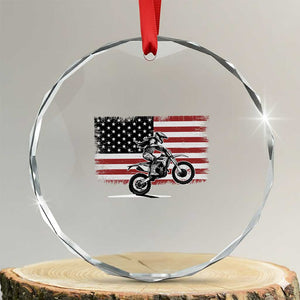 Dirt Bike Woman Rider Crystal Glass Ornament American Flag Motocross Biker TS11 Transparent Glass 3'' Circle Print Your Wear