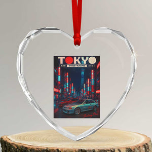 Distress JDM Tokyo Japan Drift Race Car Heart Crystal Glass Ornament Retro Vintage Japanese Graphic TS10 Transparent Glass 3'' Heart Print Your Wear