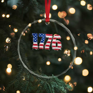 Distressed Faux Patchwork 1776 USA Flag Crystal Glass Ornament Vintage Effect Printing Patriotic Graphic 4th Of July Independence Day TS10 Print Your Wear