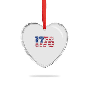 Distressed Faux Patchwork 1776 USA Flag Heart Crystal Glass Ornament Vintage Effect Printing Patriotic Graphic 4th Of July Independence Day