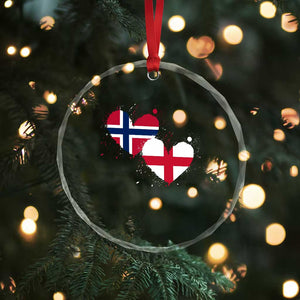 Distressed Norway and England Crossed Flags Dual Heart Graphic Crystal Glass Ornament Love Half Norwegian Half English Pride TS02 Print Your Wear