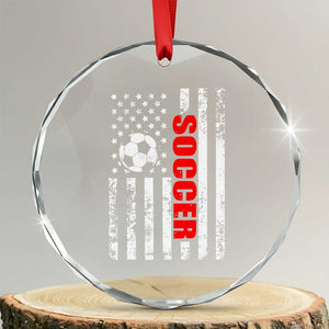 Distressed USA Flag Soccer Player Crystal Glass Ornament Patriotic American Football Lover