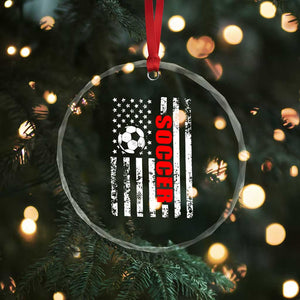 Distressed USA Flag Soccer Player Crystal Glass Ornament Patriotic American Football Lover