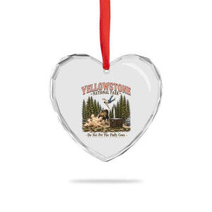 Do Not Pet The Fluffy Cows Yellowstone National Park Heart Crystal Glass Ornament Funny Vintage Bison Tourist Attack Graphic
