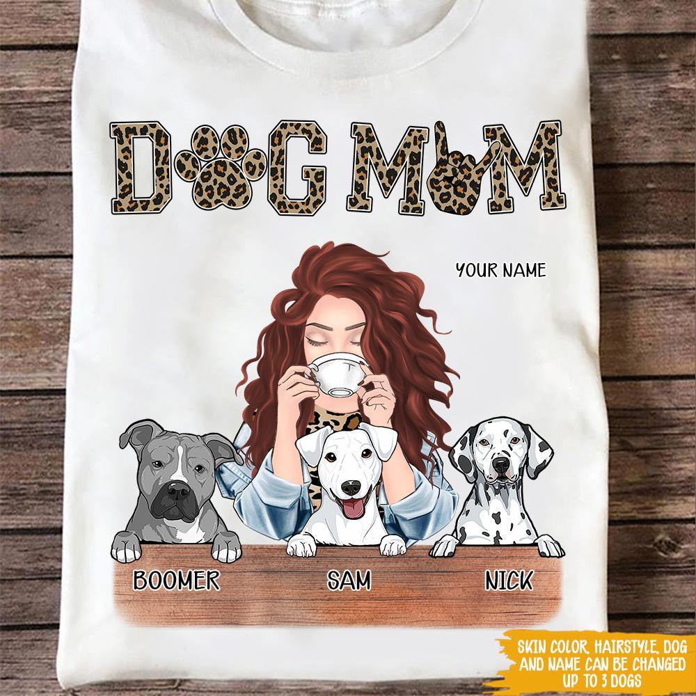 Personalized T Shirt Dog Mom Leopard CTM Custom - Printyourwear