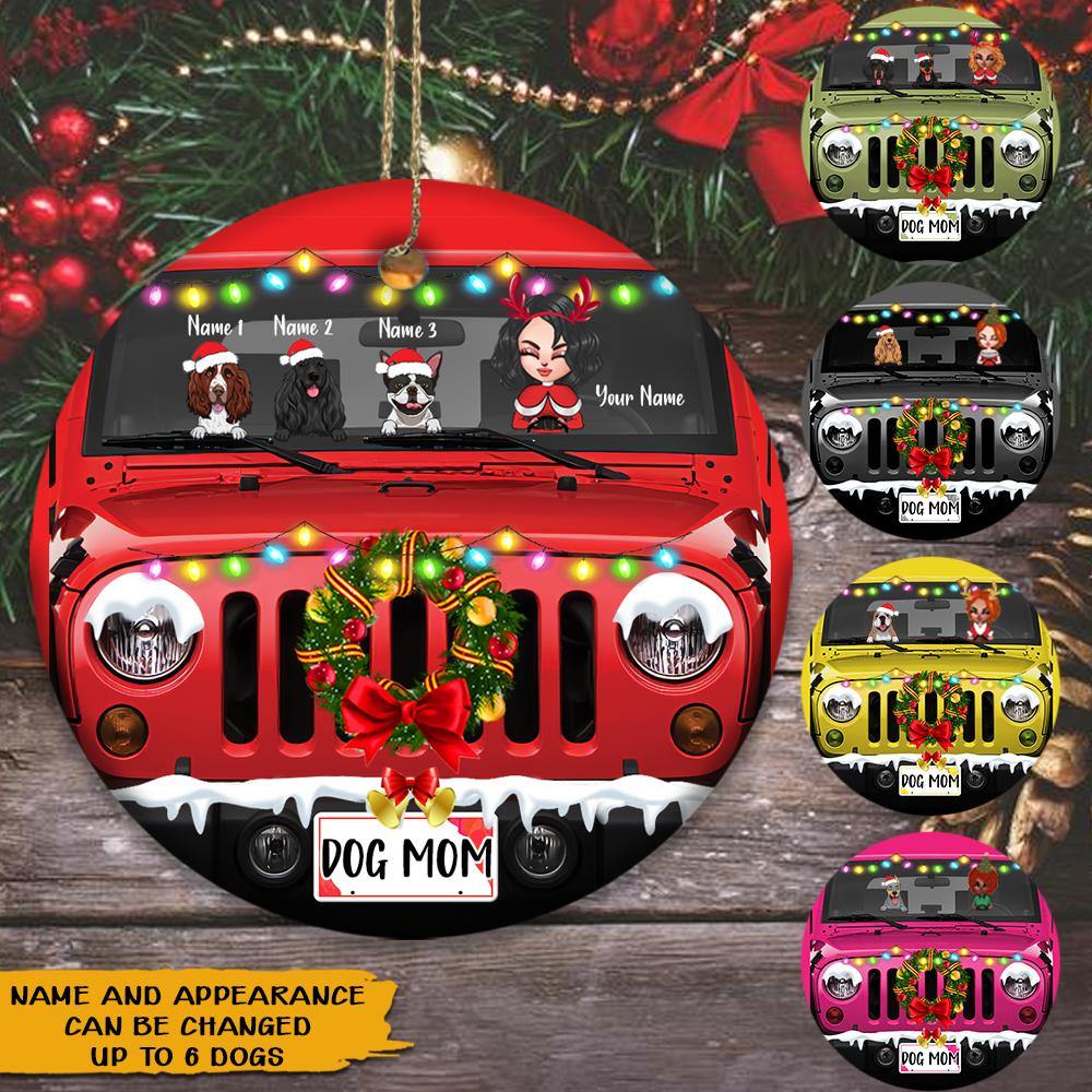 Personalized Jeep Christmas Ornaments Jeep Mom Dog Mom Gift Dog Lover CTM Ornament Custom - Printyourwear