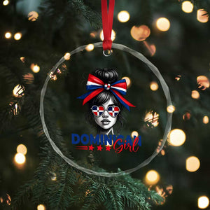 Dominican Girl Crystal Glass Ornament Messy Bun Caribbean Dominican Republic DR Flag TS10 Print Your Wear