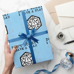 Dont Worry I Have a Plan Dice Humor Wrapping Paper Roll Funny Tabletop RPG Dungeon Roleplay Fans TS02 Light Blue Print Your Wear