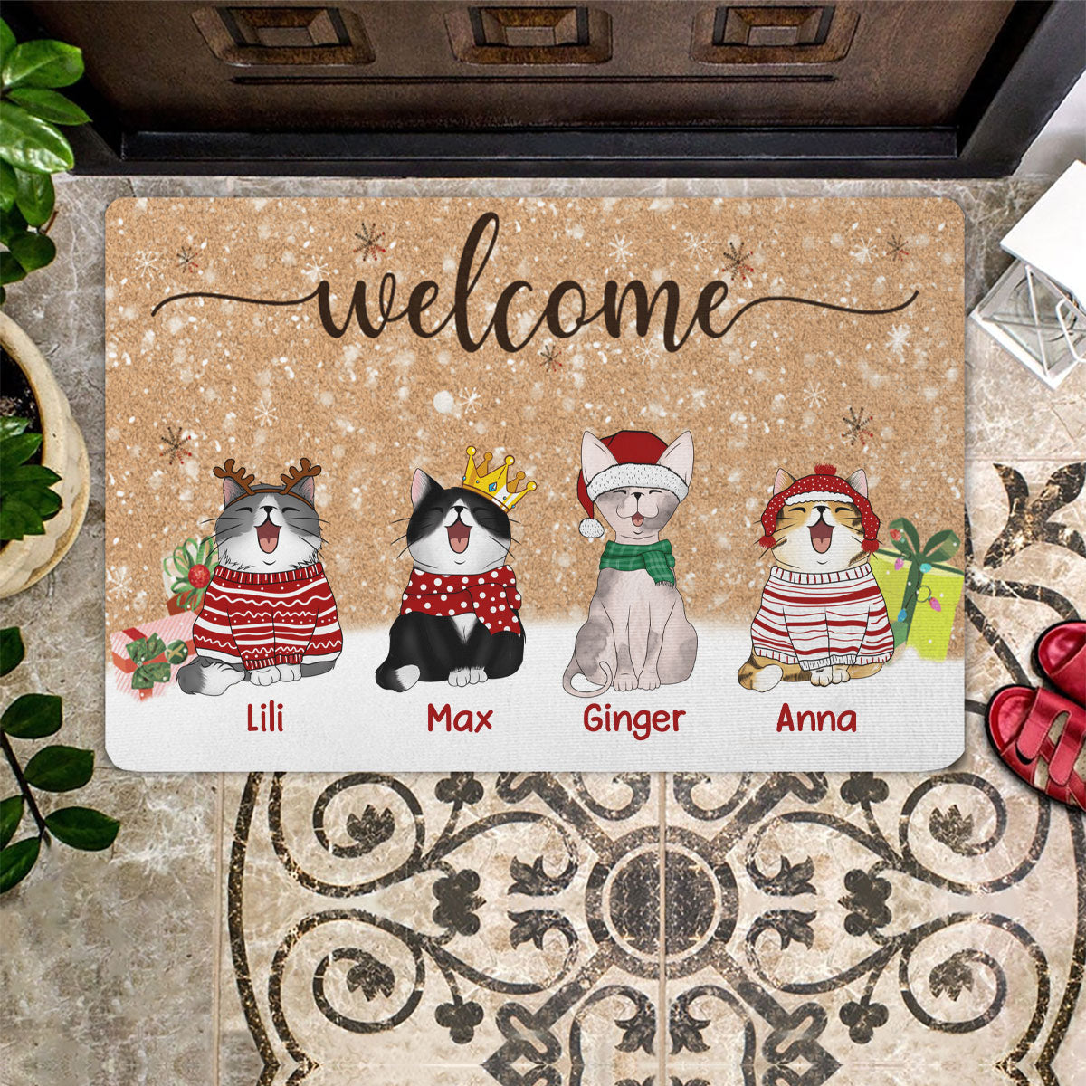 Personalized Welcome Snowflake Doormat, Cat Breeds Doormat, Gifts For Cat Lovers, Christmas Home Decor CTM Custom - Printyourwear