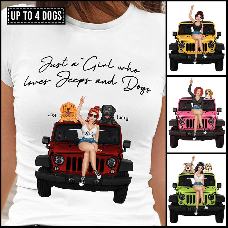Custom Jeep Tee Shirts Just A Girl Who Loves Her Jeep and Her Dogs CTM Youth Custom - Printyourwear