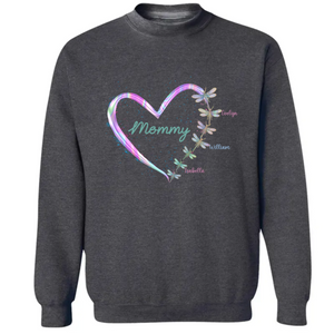 Personalized Mom Dragonfly Heart Custom Kids Name Shirt for Mother's Day Mama Grandma Auntie CTM02 Sweater Custom - Printyourwear