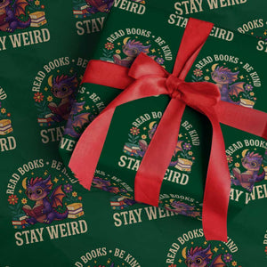 Dragon Read Book Wrapping Paper Roll Funny Read Books Be Kind Stay Weird TS12 Green Print Your Wear
