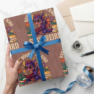 Dragon Read Book Wrapping Paper Roll Funny Read Books Be Kind Stay Weird TS12 Mocha Print Your Wear
