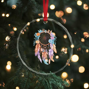 Dream Catcher Colorful Boho Floral Feather Graphic Crystal Glass Ornament