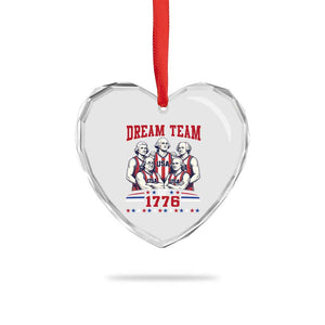 Dream Team of 1776 Funny Basketball 4th of July Founding Fathers Heart Crystal Glass Ornament