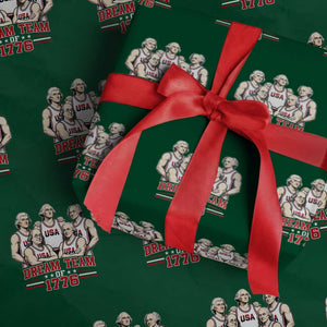Dream Team of 1776 Funny Founding Fathers Basketball Players Wrapping Paper Roll Patriotic Sports Team Parody 4th of July 250th Anniversary