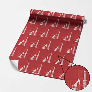 Drill Baby Drill American Flag Wrapping Paper Roll Distressed Oil Rig Oildfield Energy Industry TS02 Red Print Your Wear