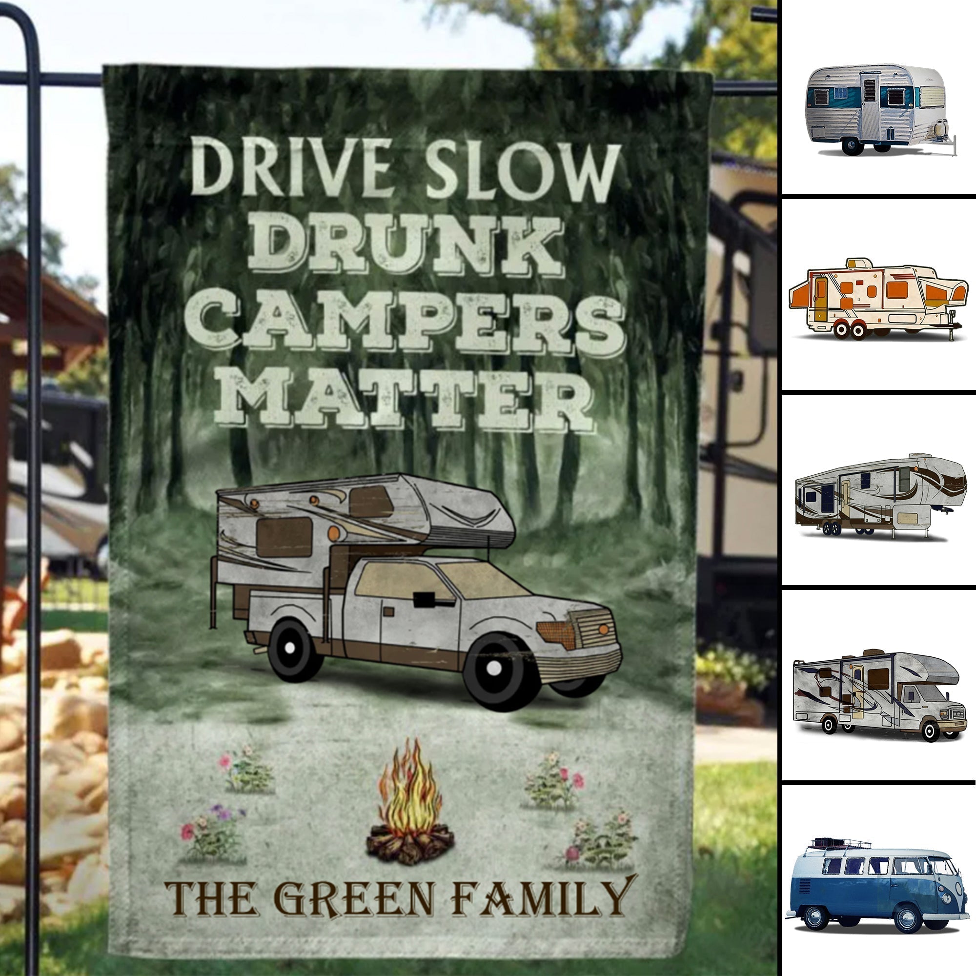 Personalized Camping Drive Slow Drunk Campers Matter Flag Camping Sign CTM One Size Custom - Printyourwear