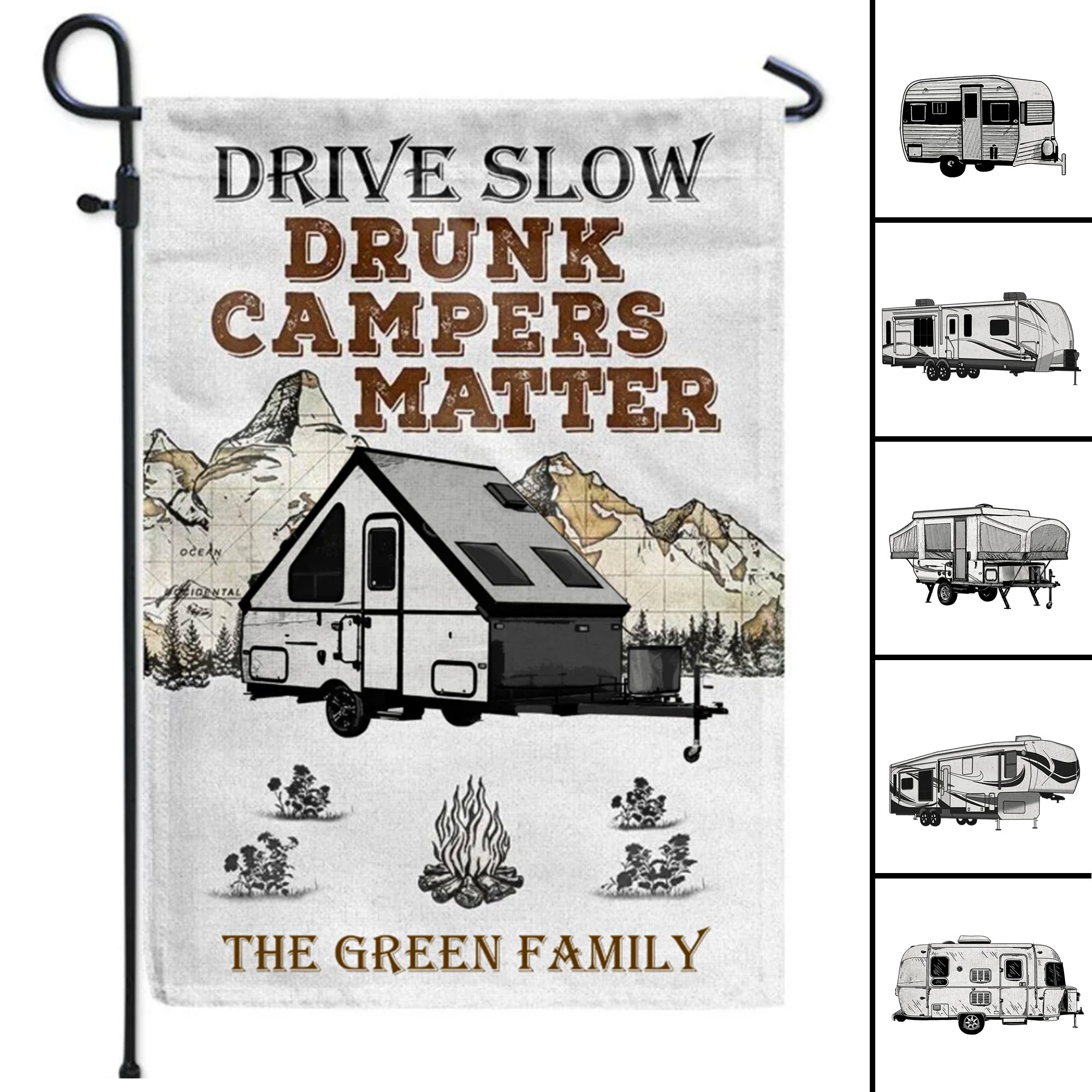 Personalized Camping Drive Slow Drunk Campers Matter Flag Camping Sign Vintage Vibes CTM One Size Custom - Printyourwear