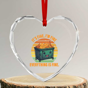 Dumpster Fire Heart Crystal Glass Ornament It's Fine I'm Fine Everything Is Fine Retro Vintage TS02 Transparent Glass 3'' Heart Print Your Wear