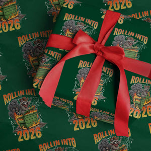 Dumpster Fire Raccoon Meme for Surviving 2025 Wrapping Paper Roll Rollin Into 2026 Trash Panda Energy TS02 Green Print Your Wear