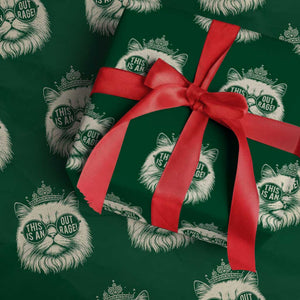 Dungeon Cat This Is An Outrage Wrapping Paper Roll Funny Princess Kitten TS11 Green Print Your Wear