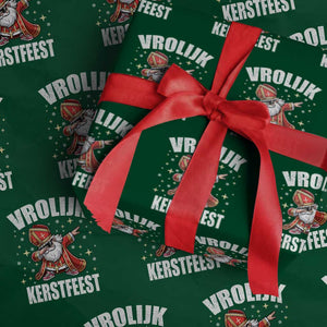 Dutch Christmas Wrapping Paper Roll Vrolijk Kerstfeest Dabiing Sinterklaas Santa TS11 Green Print Your Wear
