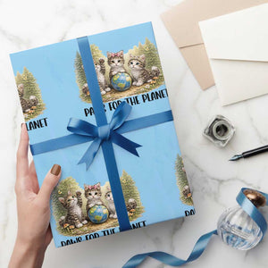 Earth Day Cat Lover Wrapping Paper Roll Paws For The Planet TS12 Light Blue Print Your Wear