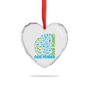 Earth Day Environmental Activism Heart Crystal Glass Ornament Our Power Our Planet TS12 Print Your Wear