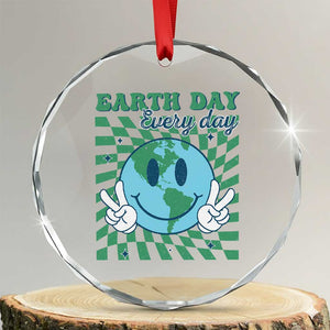Earth Day Everyday Crystal Glass Ornament Smile Face Hippie Planet Anniversary TS02 Transparent Glass 3'' Circle Print Your Wear