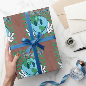 Earth Day Everyday Wrapping Paper Roll Smile Face Hippie Planet Anniversary TS02 Mocha Print Your Wear