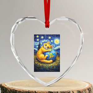 Earth Day Heart Crystal Glass Ornament Starry Night Cat Hugging Earth TS12 Transparent Glass 3'' Heart Print Your Wear