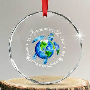 Earth Day Sea Turtle Crystal Glass Ornament Save Bees Plant Trees Clean Seas Environmentalist TS14 Transparent Glass 3'' Circle Print Your Wear