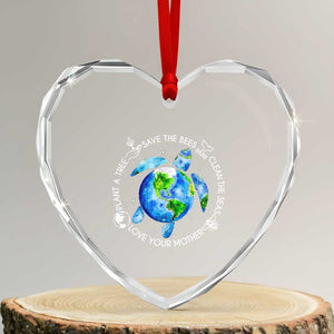 Earth Day Sea Turtle Heart Crystal Glass Ornament Save Bees Plant Trees Clean Seas Environmentalist TS14 Transparent Glass 3'' Heart Print Your Wear