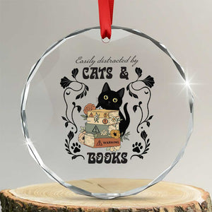 Easily Distracted By Cats And Books Crystal Glass Ornament Funny Book Kitty Lover TS12 Transparent Glass 3'' Circle Print Your Wear