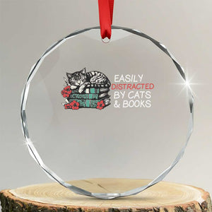 Easily Distracted By Cats And Books Crystal Glass Ornament Funny Book Lover Gift TS12 Transparent Glass 3'' Circle Print Your Wear