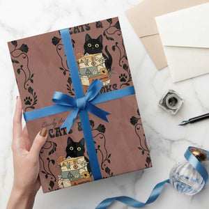 Easily Distracted By Cats And Books Wrapping Paper Roll Funny Book Kitty Lover TS12 Mocha Print Your Wear