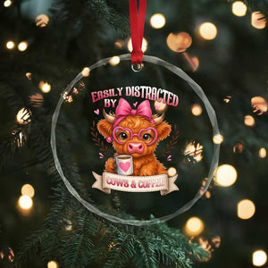 Easily Distracted By Cow And Coffee Crystal Glass Ornament Funny Highland Cow TS12 Print Your Wear