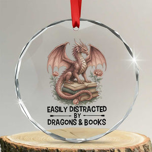 Easily Distracted By Dragon And Books Crystal Glass Ornament Funny Book Lover TS12 Transparent Glass 3'' Circle Print Your Wear