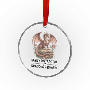 Easily Distracted By Dragon And Books Crystal Glass Ornament Funny Book Lover TS12 Print Your Wear