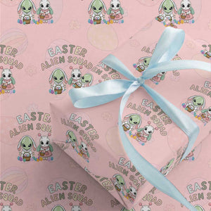 Easter Alien Squad Wrapping Paper Roll Funny UFO Lover Gift TS12 Light Pink Print Your Wear