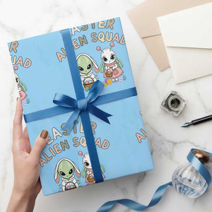 Easter Alien Squad Wrapping Paper Roll Funny UFO Lover Gift TS12 Light Blue Print Your Wear