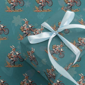 Easter Bunny Dirt Bike Rider Funny Motocross Rabbit Graphic Wrapping Paper Roll Cool Off Road Racing Egg Hunt TS02 Teal Print Your Wear