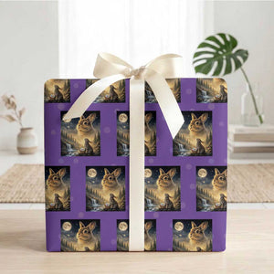 Easter Bunny Howling to the Moon Vintage Wrapping Paper Roll TS14 Purple Print Your Wear